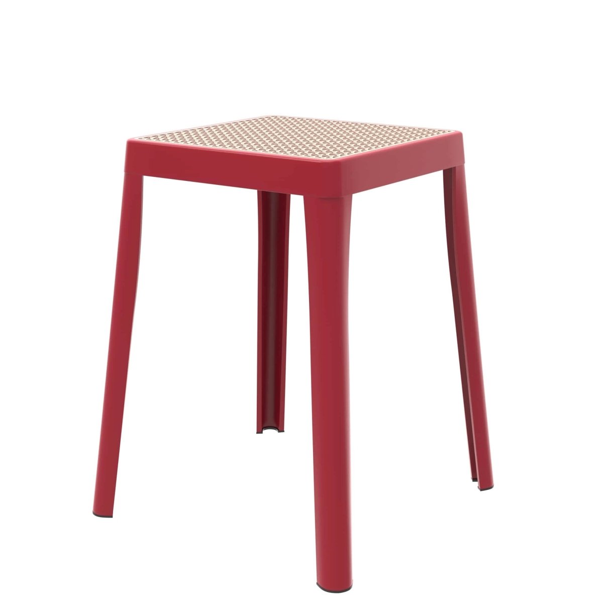 Tresse Mid-Century Modern Stackable Square Plastic Dining Stool with Wicker Top Red Bar Stools Leisuremod