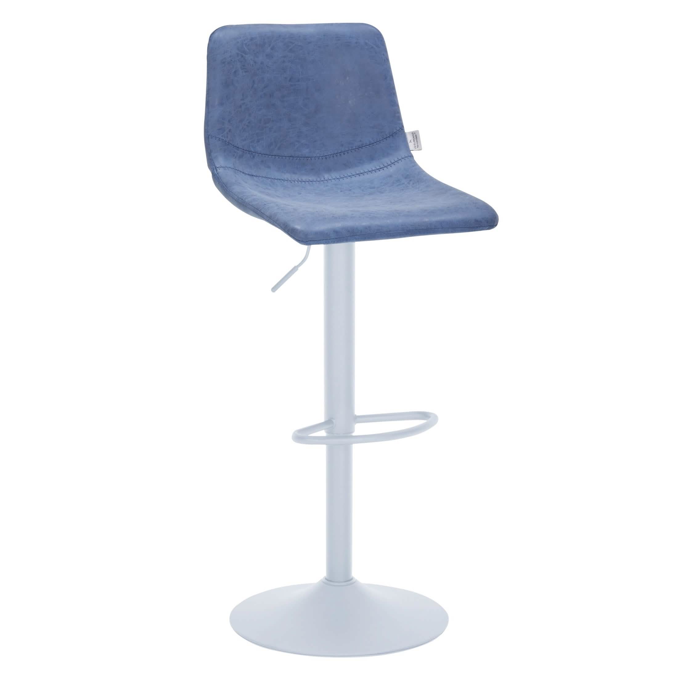 Tilbury Adjustable Height Bar Stool with Leather Upholstery in White Iron with Footrest Bar Stools Leisuremod