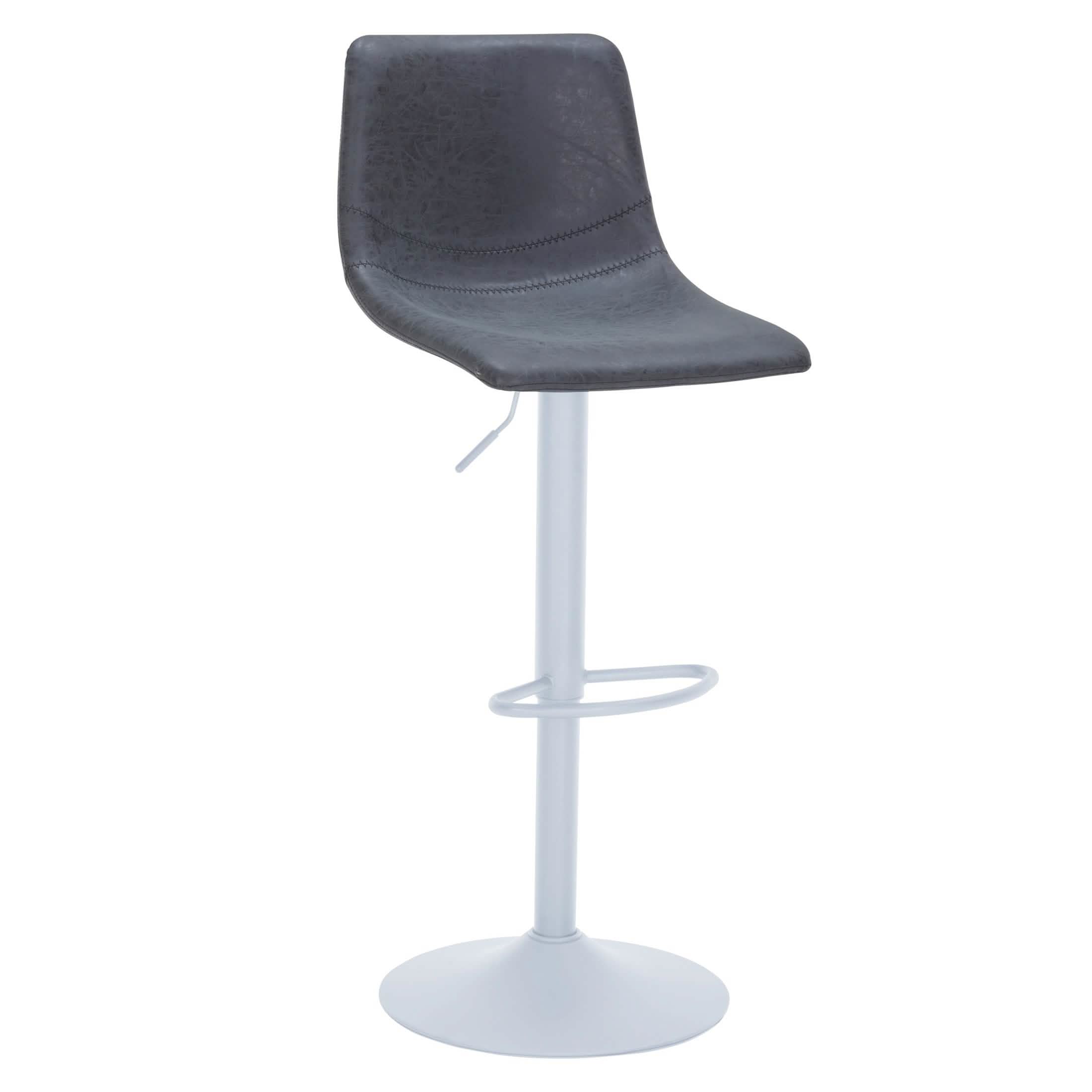 Tilbury Adjustable Height Bar Stool with Leather Upholstery in White Iron with Footrest Bar Stools Leisuremod