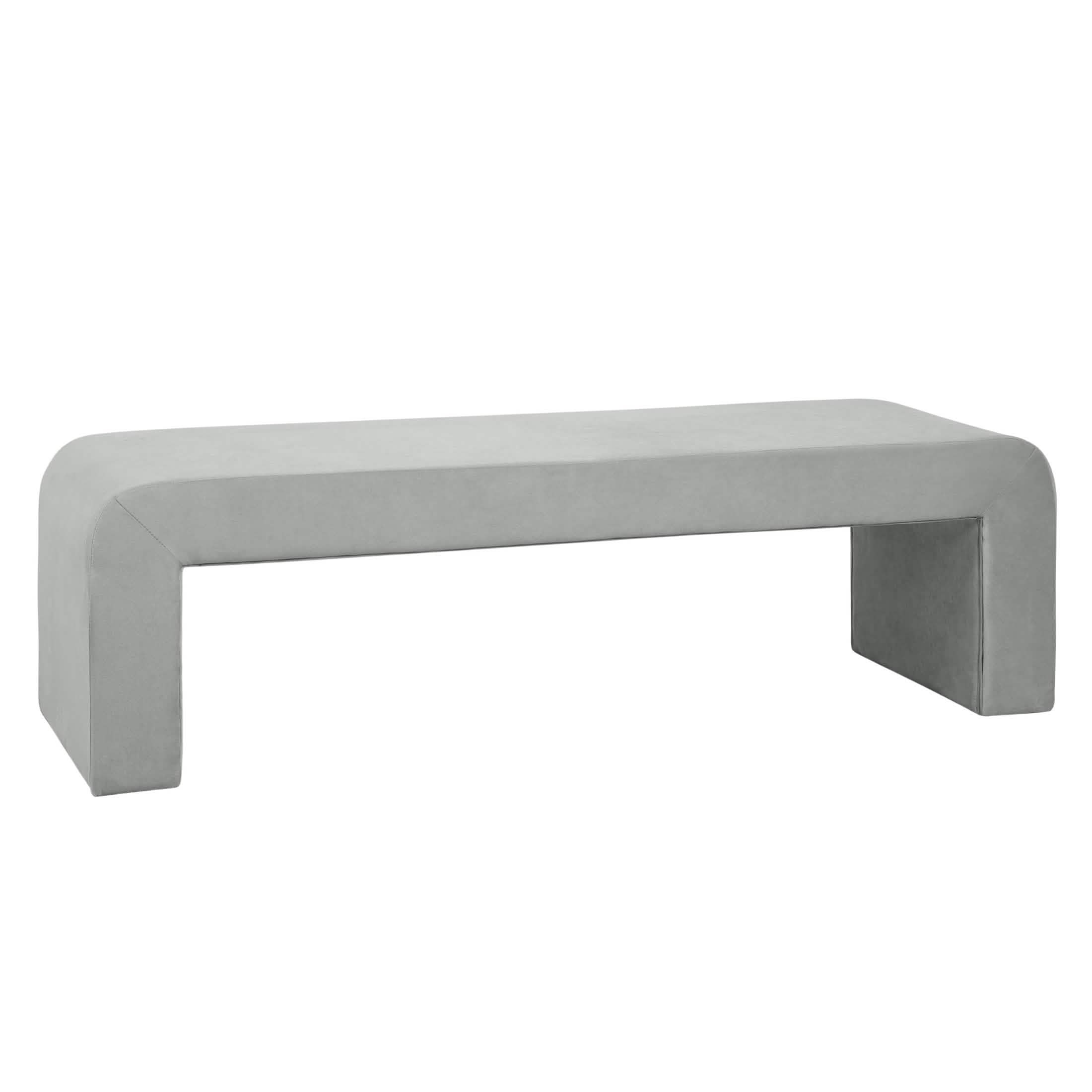 Vint 63" Wide Upholstered Bench in Boucle/Velvet with Curved Waterfall Design Light Grey BENCH Leisuremod