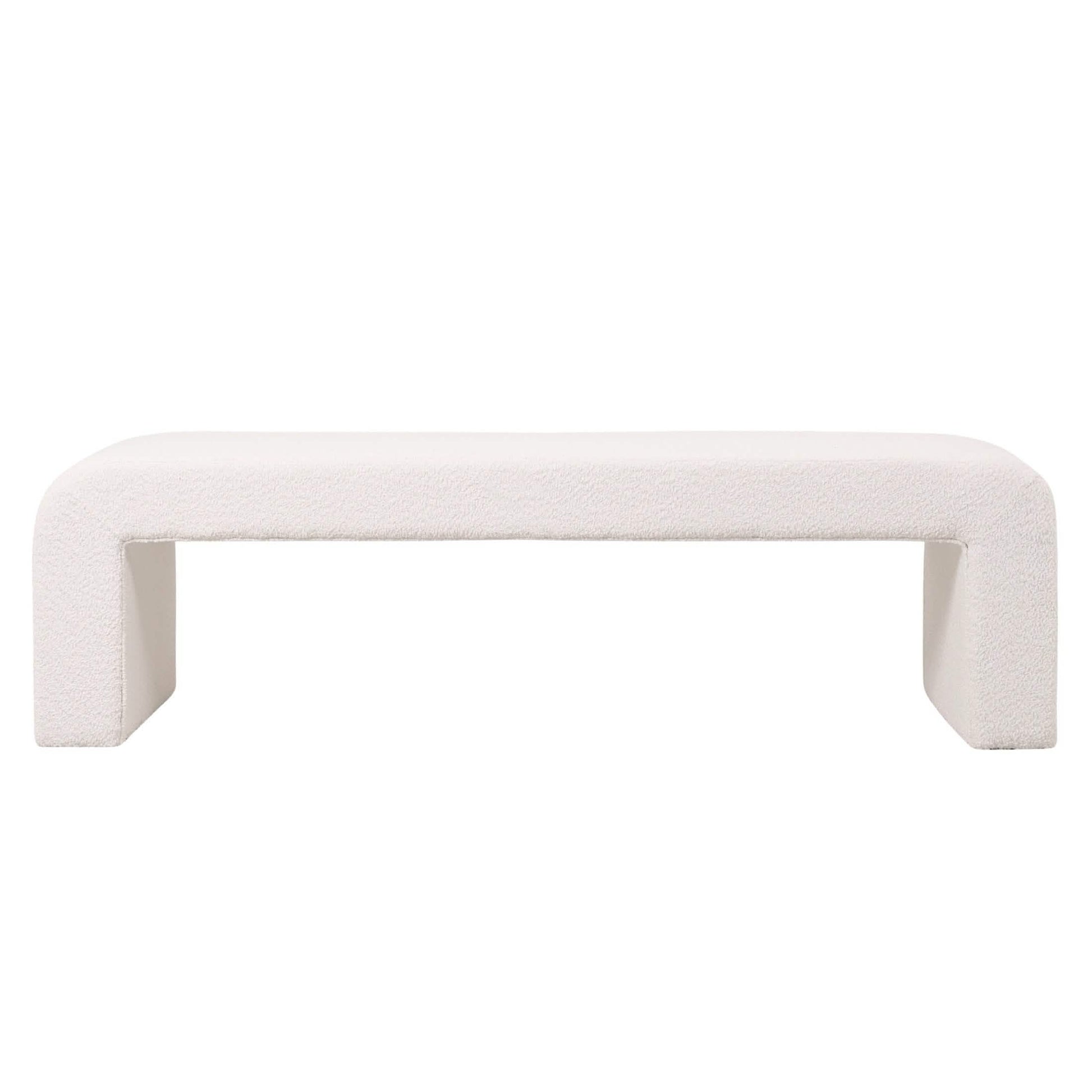 Vint 63" Wide Upholstered Bench in Boucle/Velvet with Curved Waterfall Design White BENCH Leisuremod