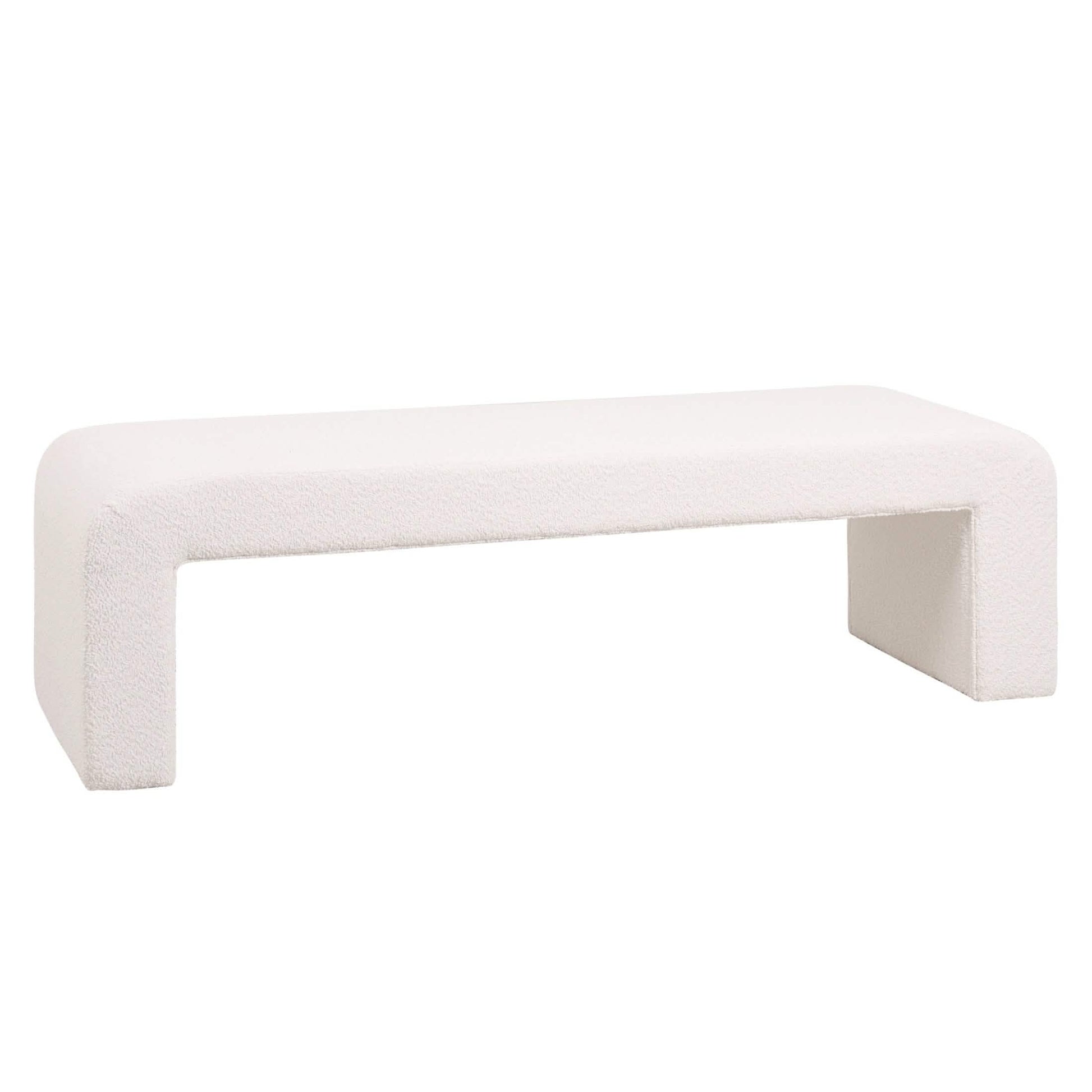 Vint 63" Wide Upholstered Bench in Boucle/Velvet with Curved Waterfall Design White BENCH Leisuremod