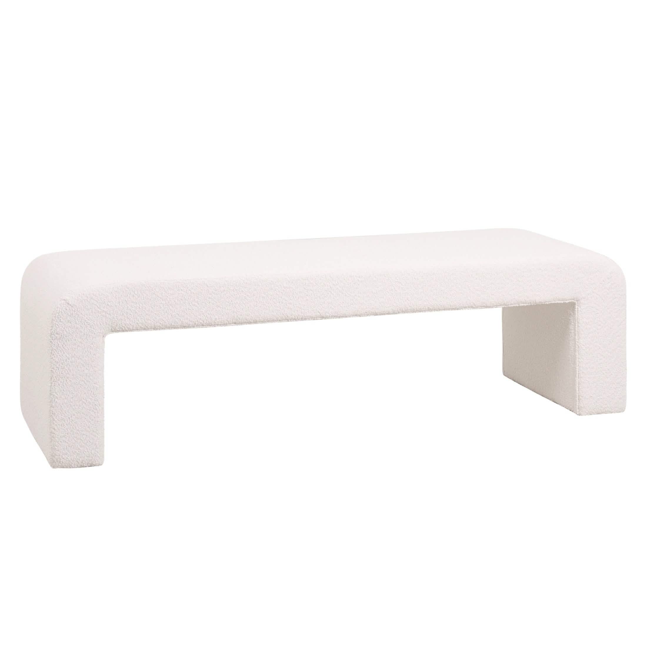 Vint 63" Wide Upholstered Bench in Boucle/Velvet with Curved Waterfall Design White BENCH Leisuremod