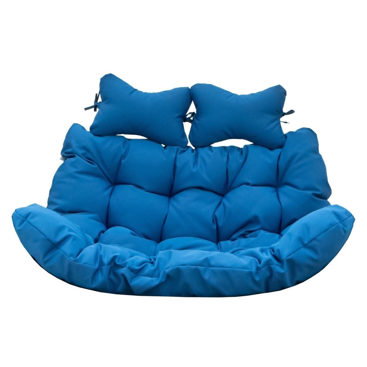 Modern Upholstered 2 Person Hanging Egg Swing Chair Cushion with Headrest Blue Leisuremod