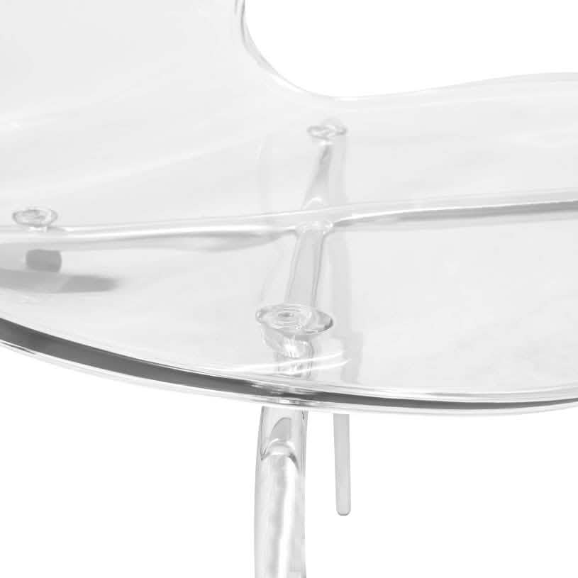 LeisureMod Bristol 5 - Piece Dining Set Round White MDF Dining Table and 4 Acrylic Dining Chairs with Chrome Legs