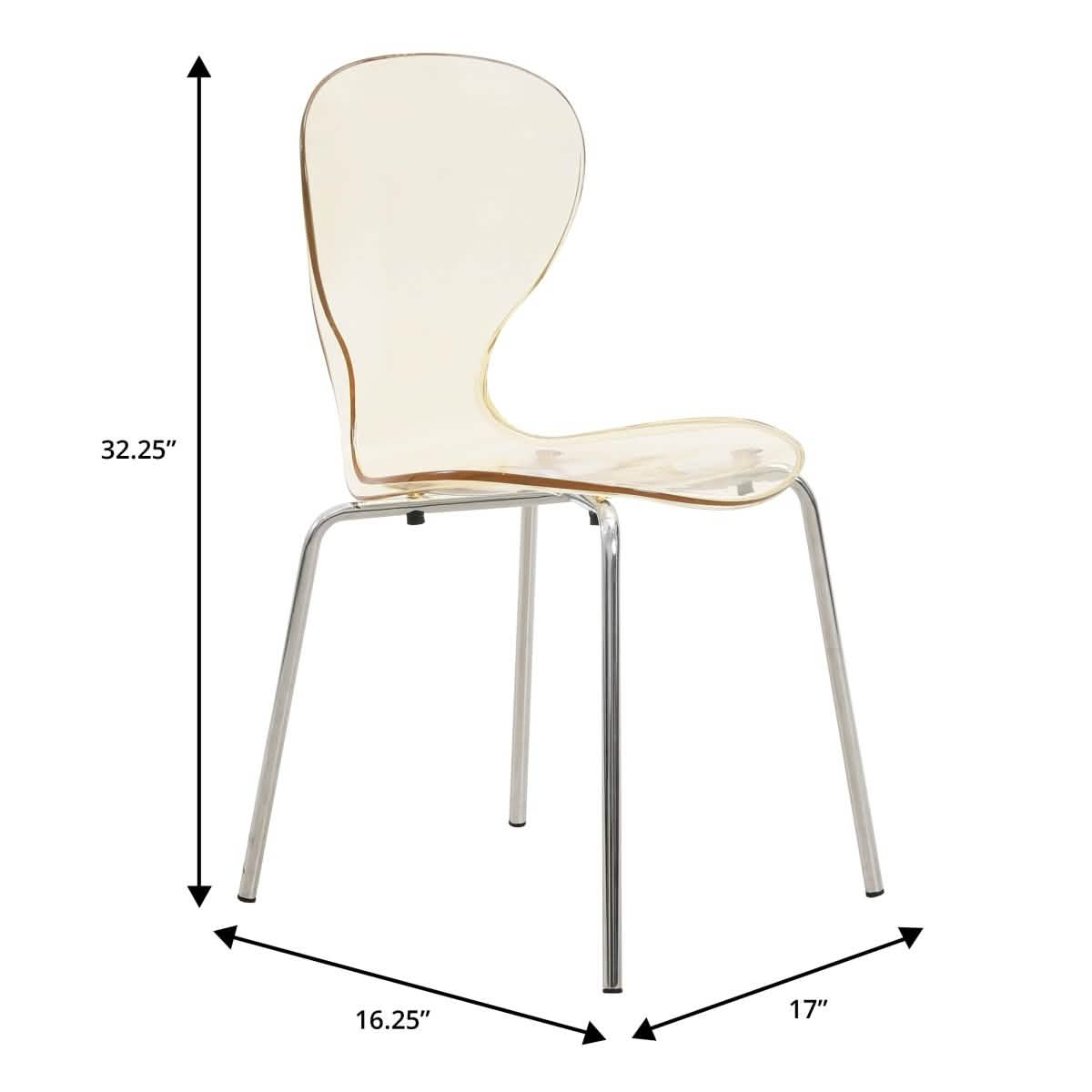LeisureMod Bristol 5 - Piece Dining Set Round White MDF Dining Table and 4 Acrylic Dining Chairs with Chrome Legs