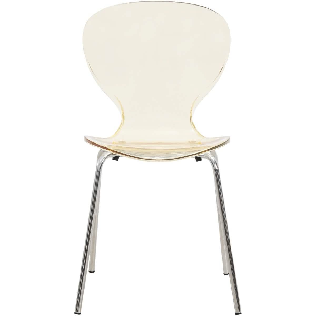 LeisureMod Bristol 5 - Piece Dining Set Round White MDF Dining Table and 4 Acrylic Dining Chairs with Chrome Legs