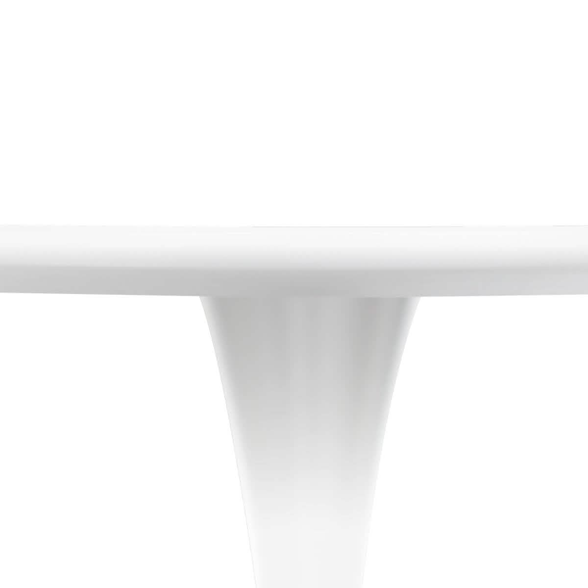LeisureMod Bristol 5 - Piece Dining Set Round White MDF Dining Table and 4 Acrylic Dining Chairs with Chrome Legs