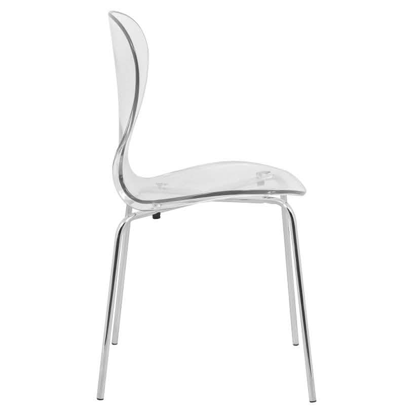 LeisureMod Bristol 5 - Piece Dining Set Round White MDF Dining Table and 4 Acrylic Dining Chairs with Chrome Legs