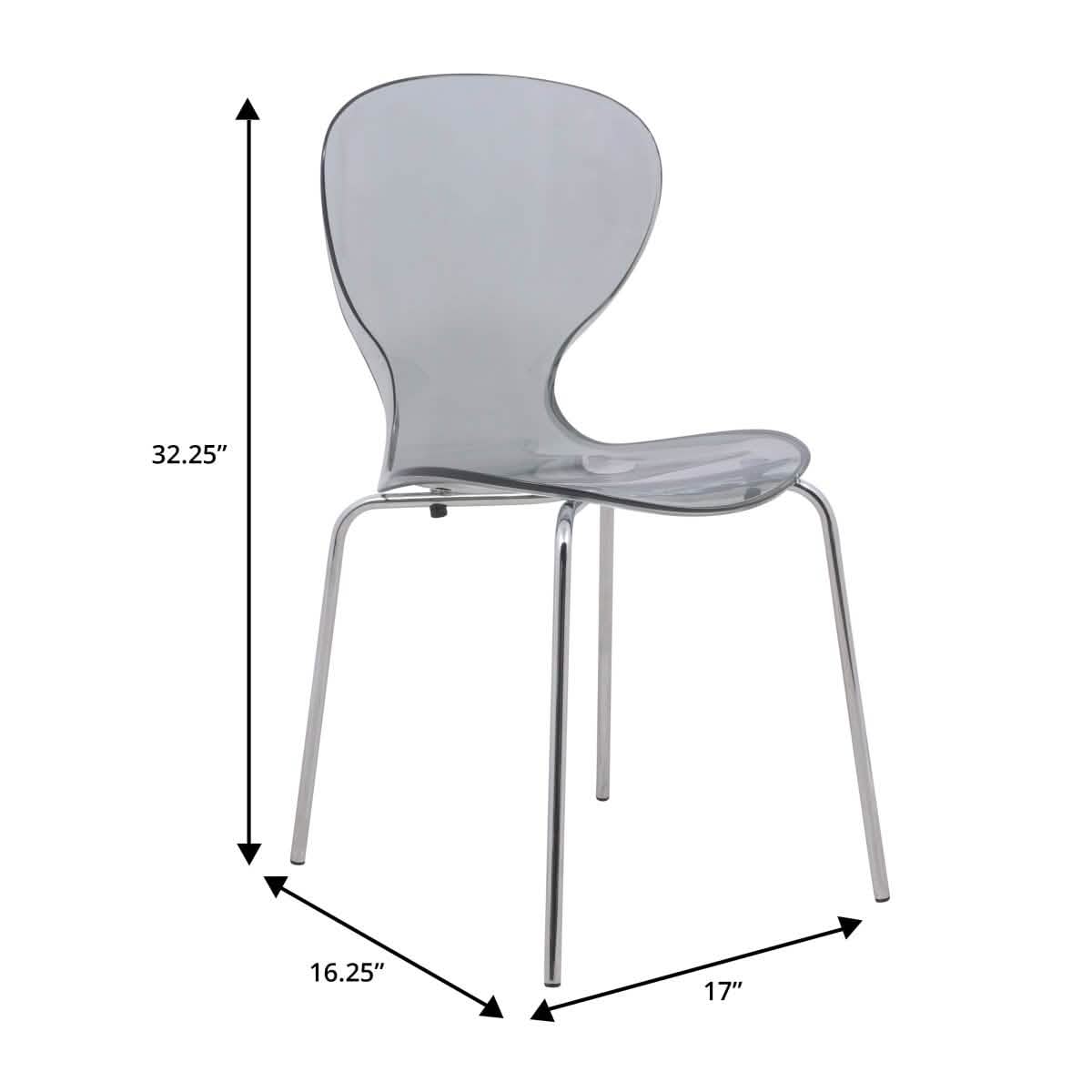 LeisureMod Bristol 5 - Piece Dining Set Round White MDF Dining Table and 4 Acrylic Dining Chairs with Chrome Legs
