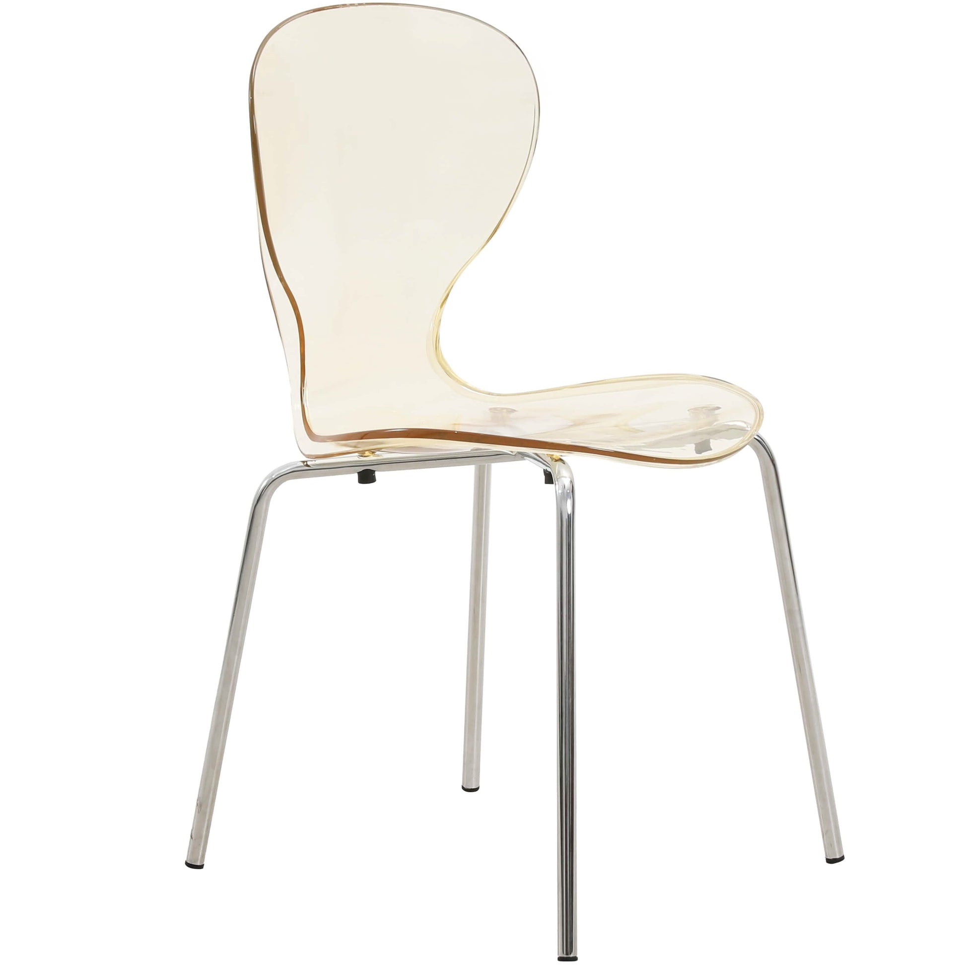 LeisureMod Bristol 5 - Piece Dining Set Round White MDF Dining Table and 4 Acrylic Dining Chairs with Chrome Legs