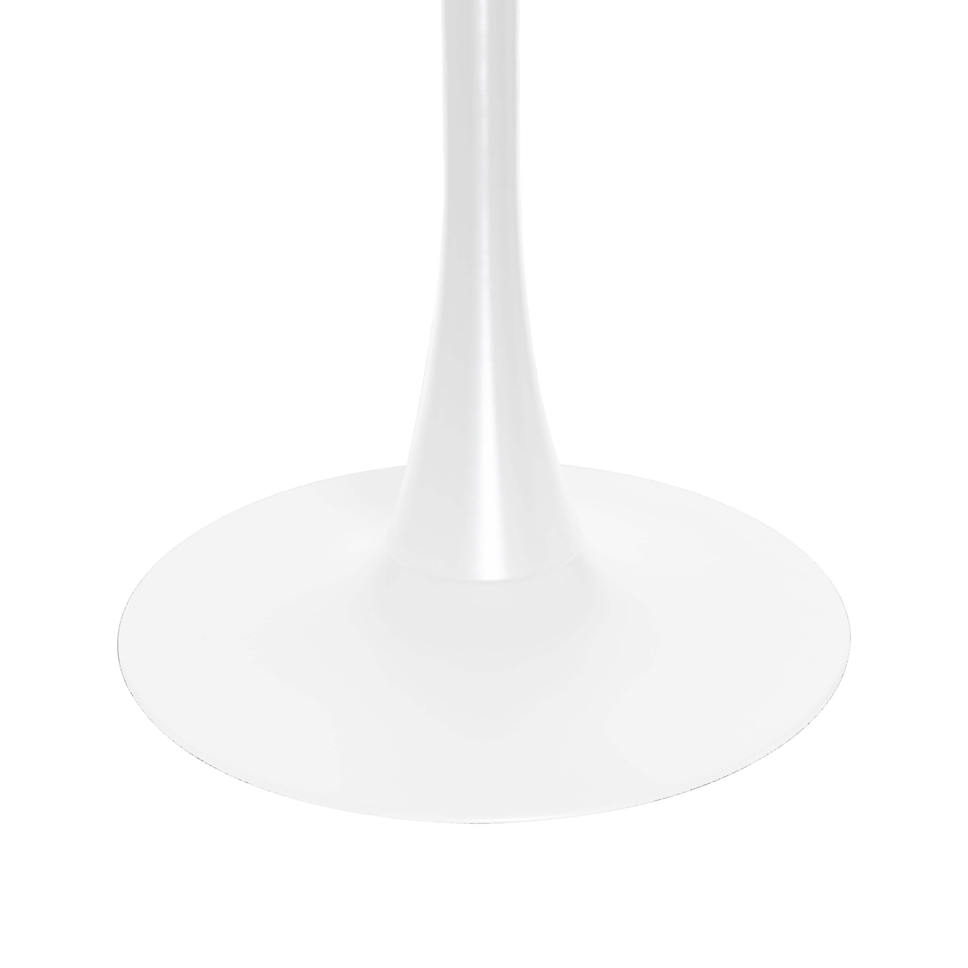 LeisureMod Bristol 5 - Piece Dining Set Round White MDF Dining Table and 4 Acrylic Dining Chairs with Chrome Legs