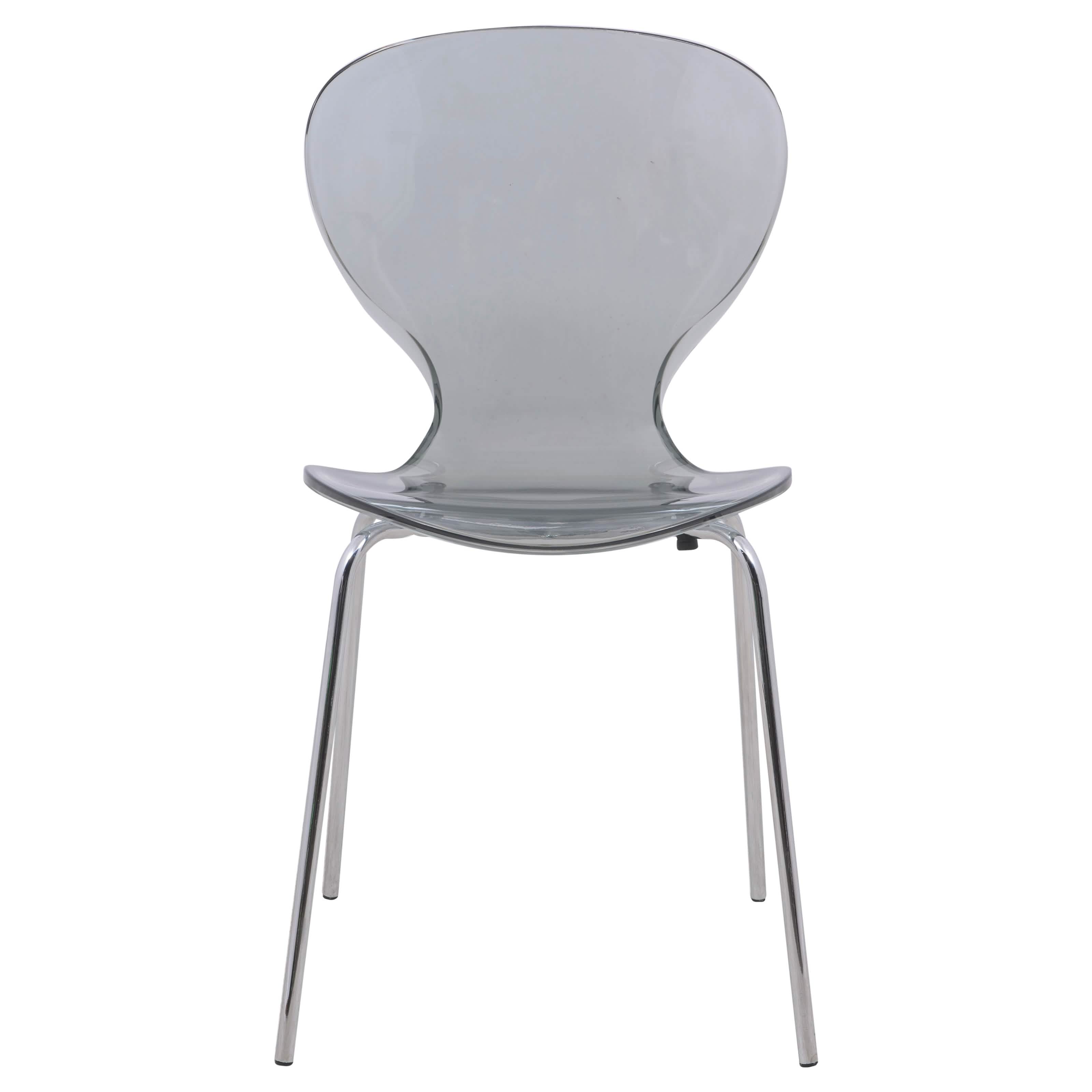 LeisureMod Bristol 5 - Piece Dining Set Round White MDF Dining Table and 4 Acrylic Dining Chairs with Chrome Legs
