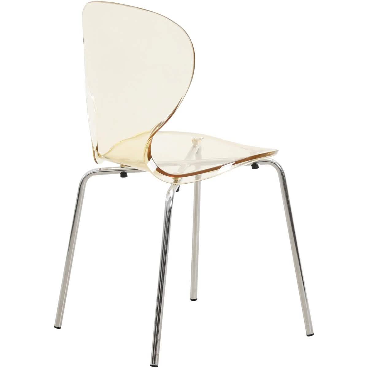 LeisureMod Bristol 5 - Piece Dining Set Round White MDF Dining Table and 4 Acrylic Dining Chairs with Chrome Legs