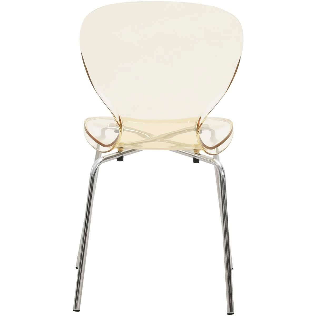 LeisureMod Bristol 5 - Piece Dining Set Round White MDF Dining Table and 4 Acrylic Dining Chairs with Chrome Legs