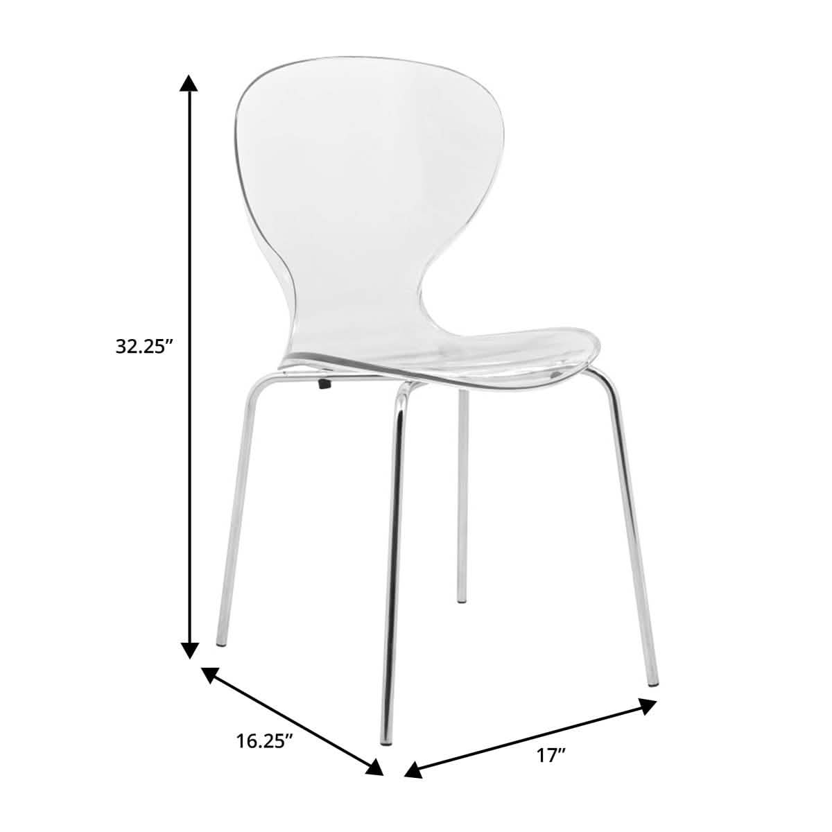 LeisureMod Bristol 5 - Piece Dining Set Round White MDF Dining Table and 4 Acrylic Dining Chairs with Chrome Legs