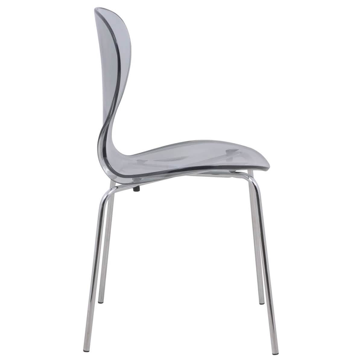 LeisureMod Bristol 5 - Piece Dining Set Round White MDF Dining Table and 4 Acrylic Dining Chairs with Chrome Legs
