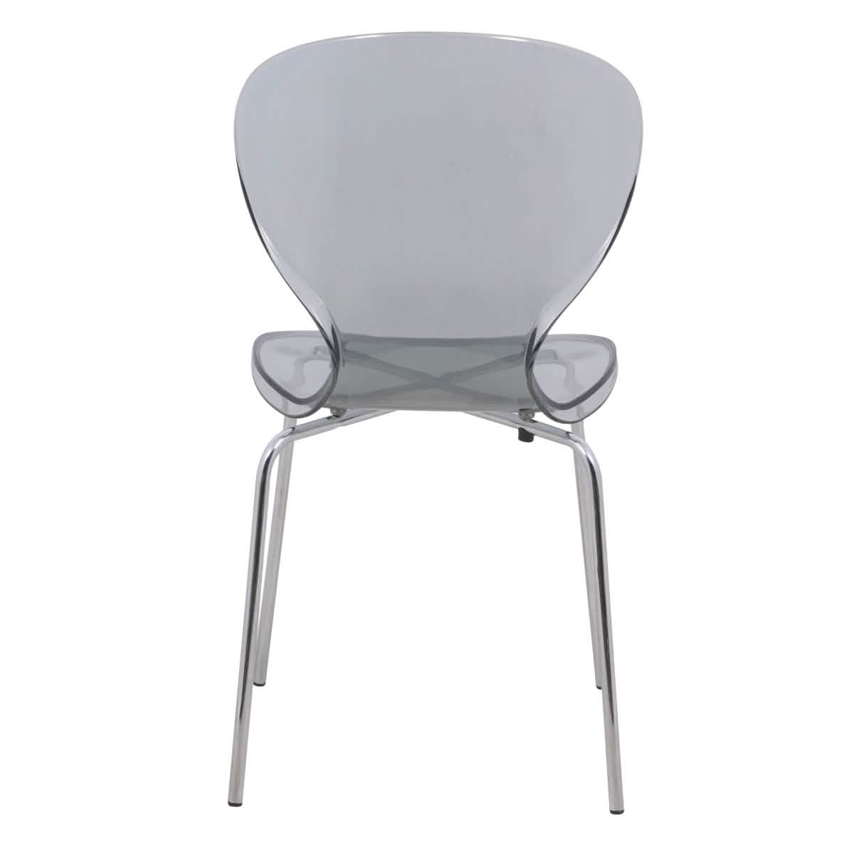 LeisureMod Bristol 5 - Piece Dining Set Round White MDF Dining Table and 4 Acrylic Dining Chairs with Chrome Legs