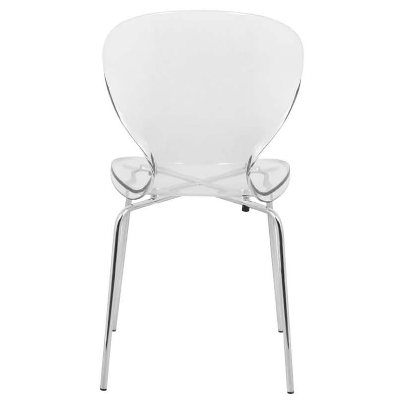 LeisureMod Bristol 5 - Piece Dining Set Round White MDF Dining Table and 4 Acrylic Dining Chairs with Chrome Legs