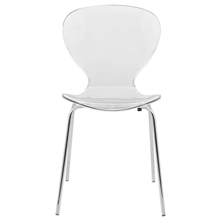 LeisureMod Bristol 5 - Piece Dining Set Round White MDF Dining Table and 4 Acrylic Dining Chairs with Chrome Legs
