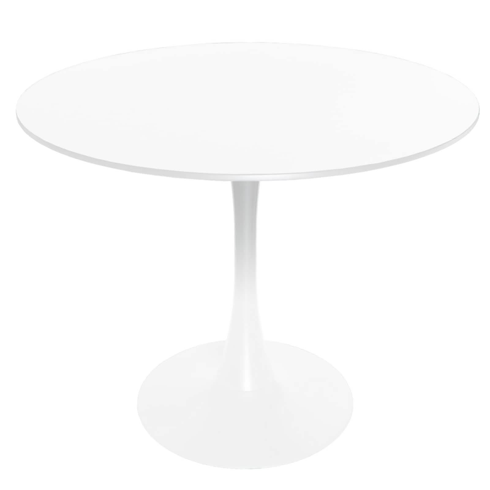 LeisureMod Bristol 5 - Piece Dining Set Round White MDF Dining Table and 4 Acrylic Dining Chairs with Chrome Legs