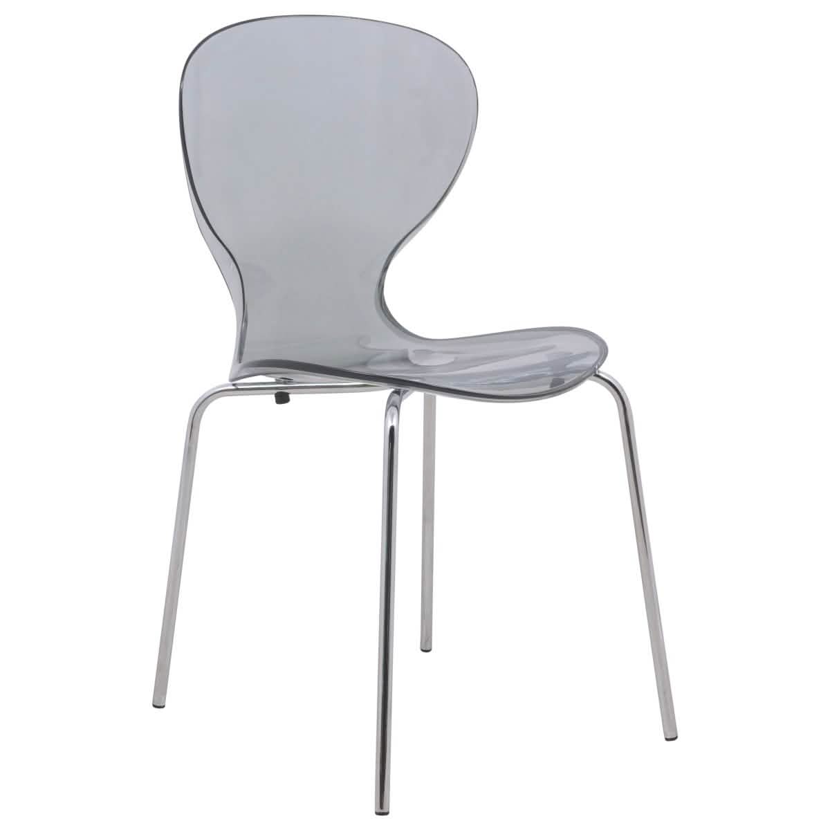 LeisureMod Bristol 5 - Piece Dining Set Round White MDF Dining Table and 4 Acrylic Dining Chairs with Chrome Legs