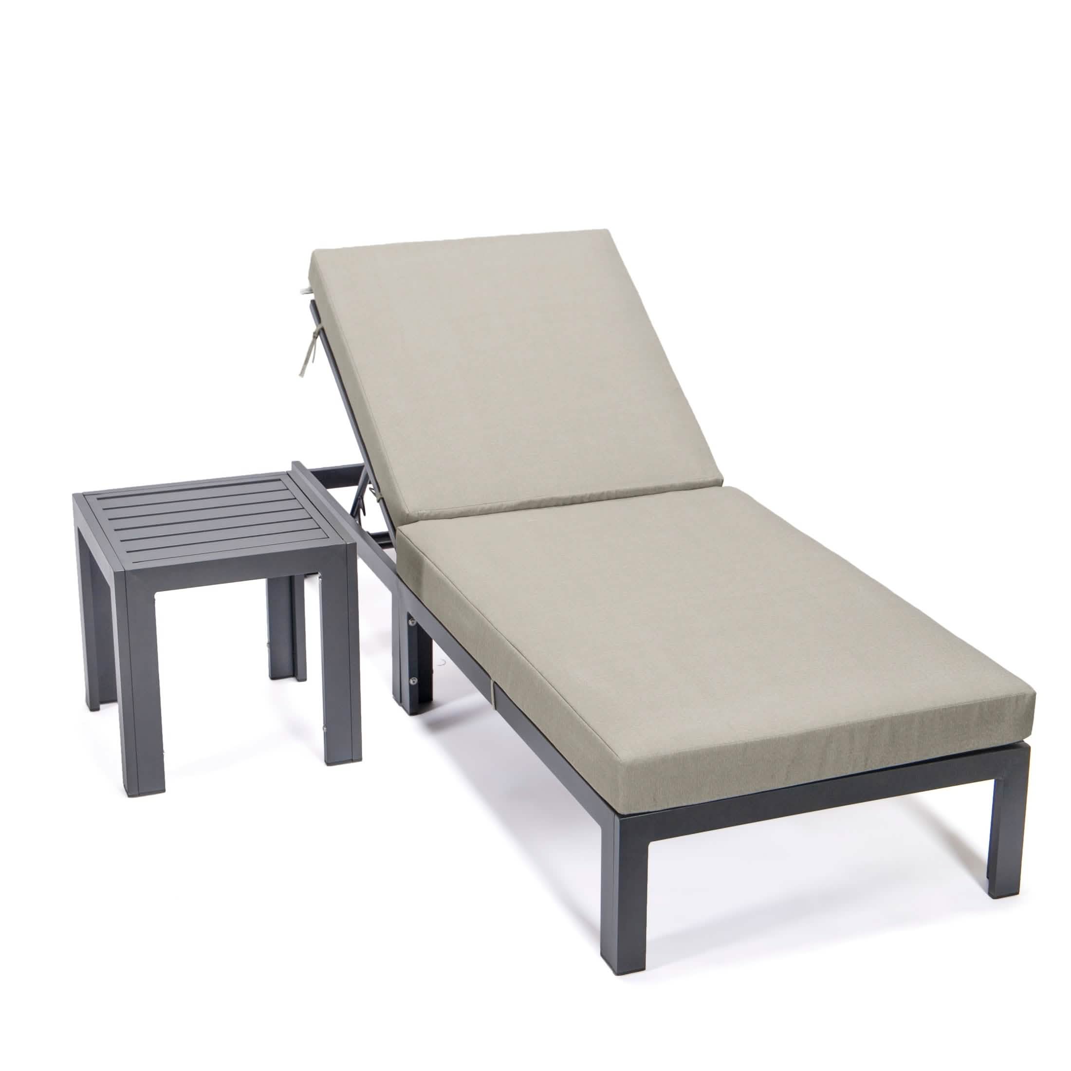 Chelsea Outdoor Chaise Lounge Chair With Side Table and Removable Cushions Chaise Lounge Chair Leisuremod