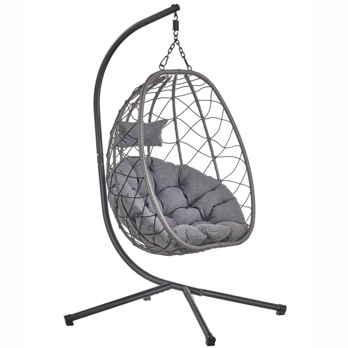Summit Outdoor Single Person Egg Swing Chair in Grey/Black/Brown Steel Frame With Removable Cushions Charcoal Leisuremod