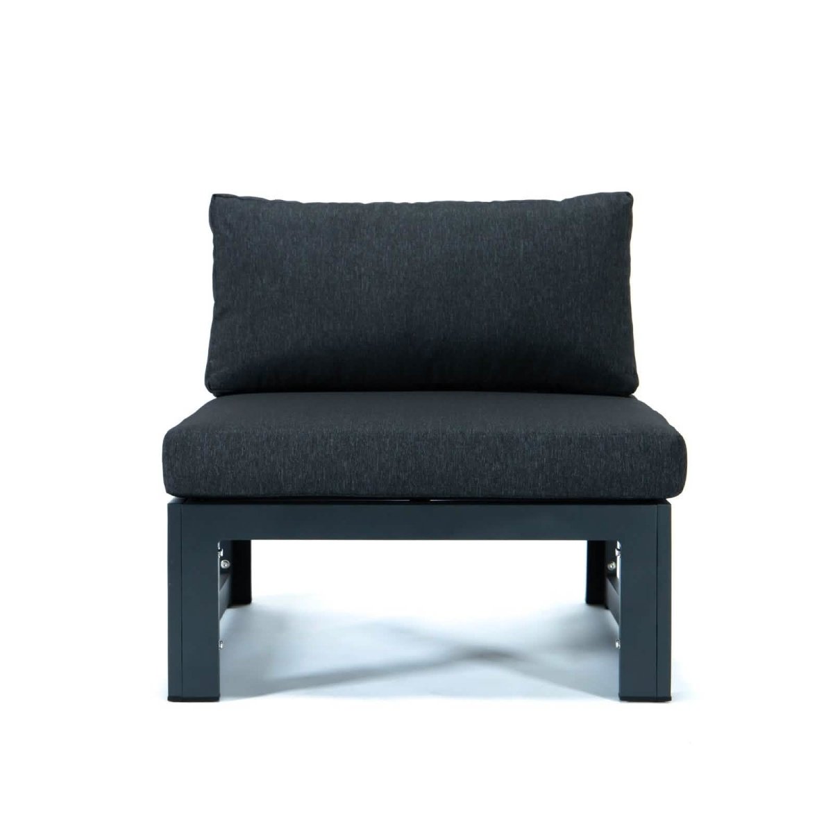 Chelsea 5-Piece Middle Patio Chairs and Coffee Table Set Black Aluminum With Cushions Leisuremod