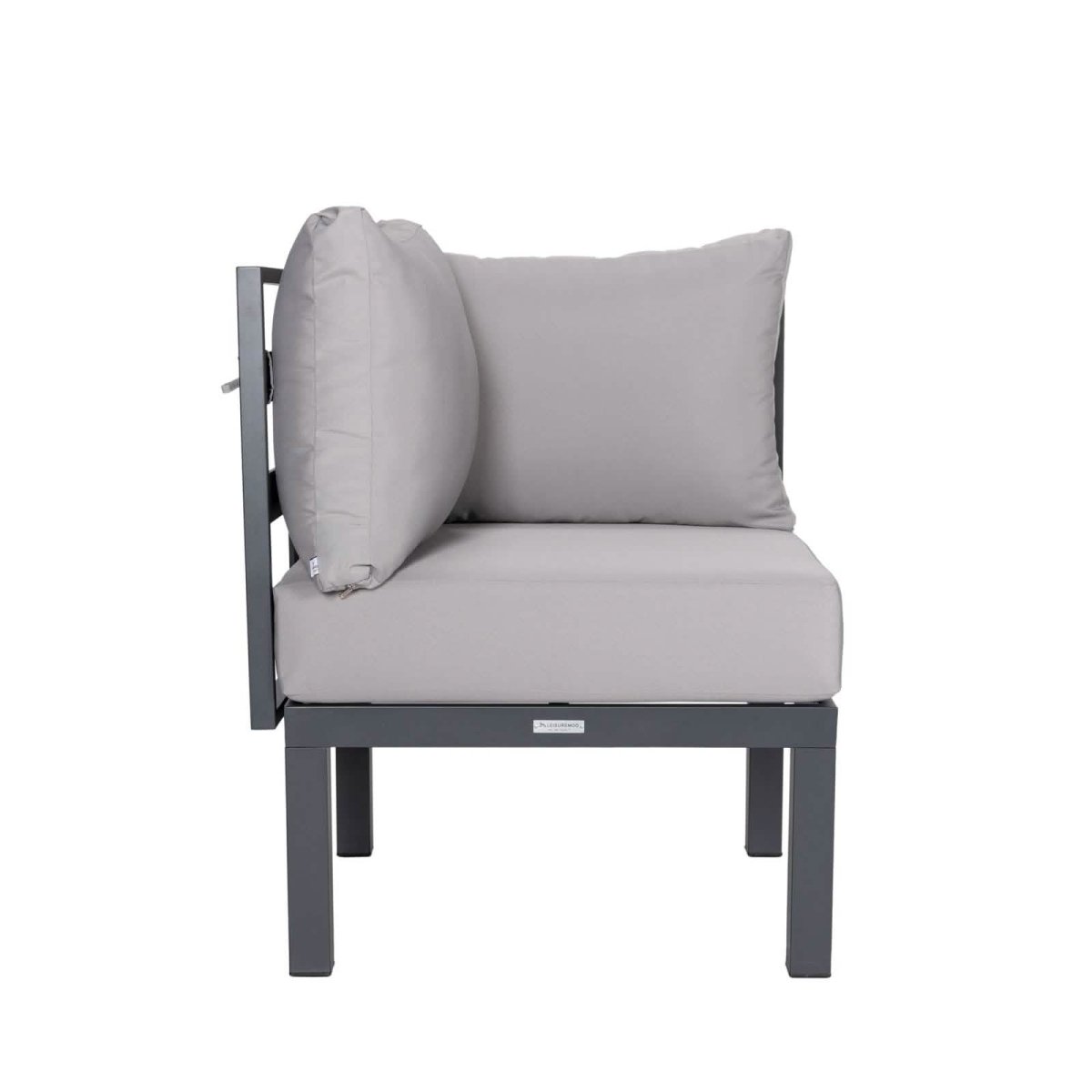 Chelsea 7-Piece Patio Sectional Set in Black Aluminum with Fire Pit Table Light Grey Leisuremod