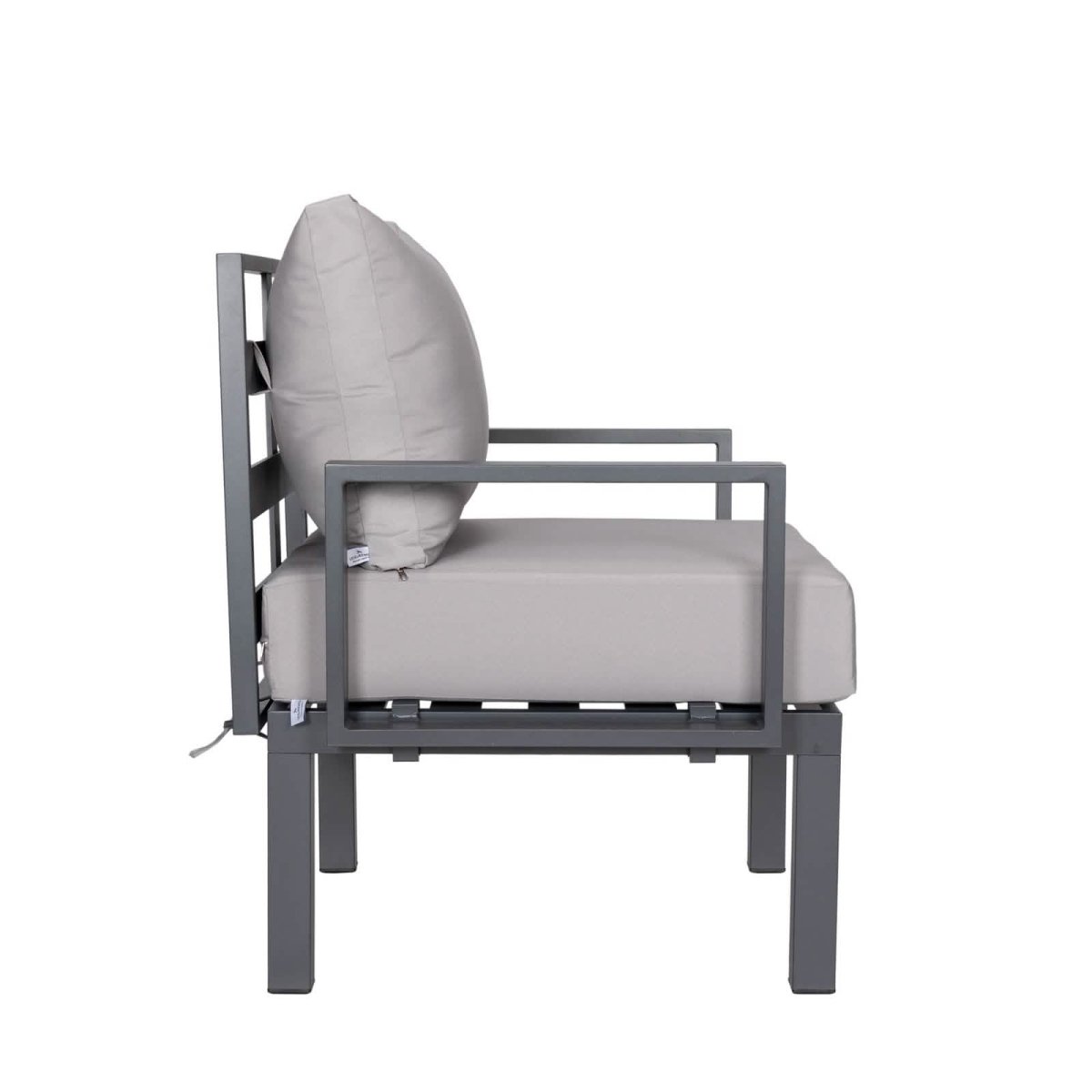 Chelsea 7-Piece Patio Sectional Set in Black Aluminum with Fire Pit Table Light Grey Leisuremod