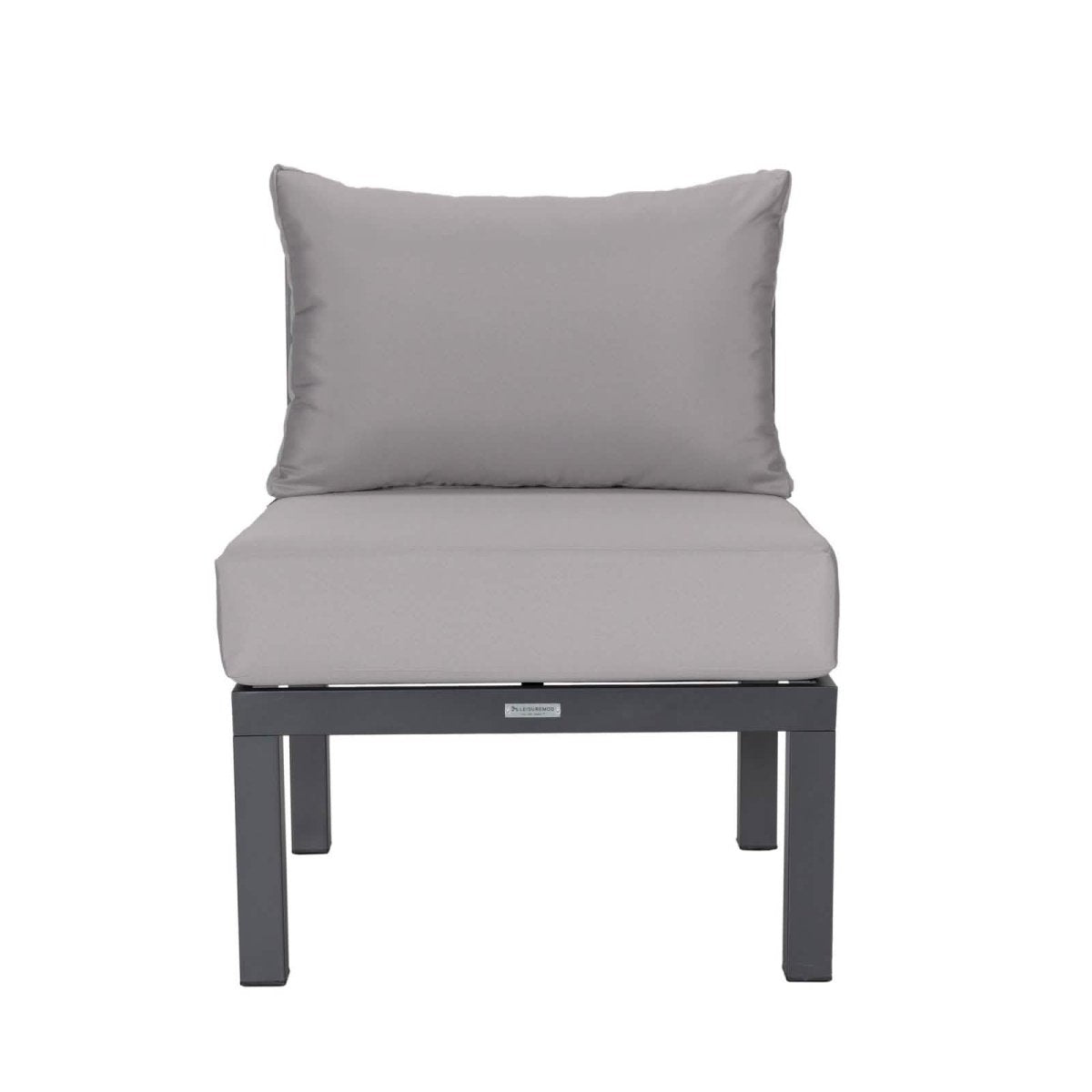 Chelsea 7-Piece Patio Sectional Set in Black Aluminum with Fire Pit Table Light Grey Leisuremod