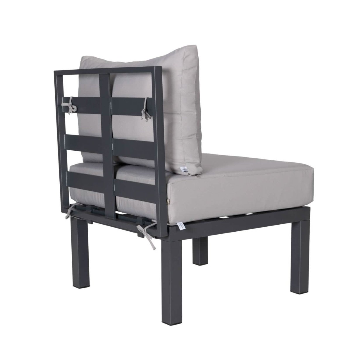 Chelsea 7-Piece Patio Sectional Set in Black Aluminum with Fire Pit Table Light Grey Leisuremod