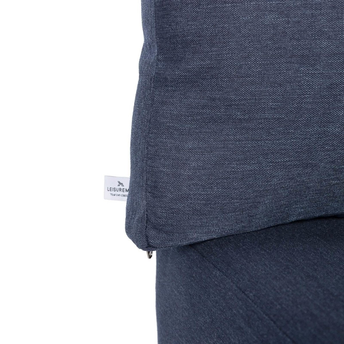 Chelsea 7-Piece Patio Sectional Set in Black Aluminum with Fire Pit Table Blue Leisuremod