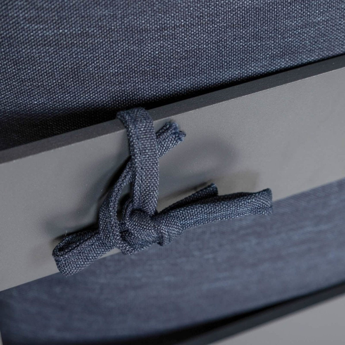 Chelsea 7-Piece Patio Sectional Set in Black Aluminum with Fire Pit Table Blue Leisuremod