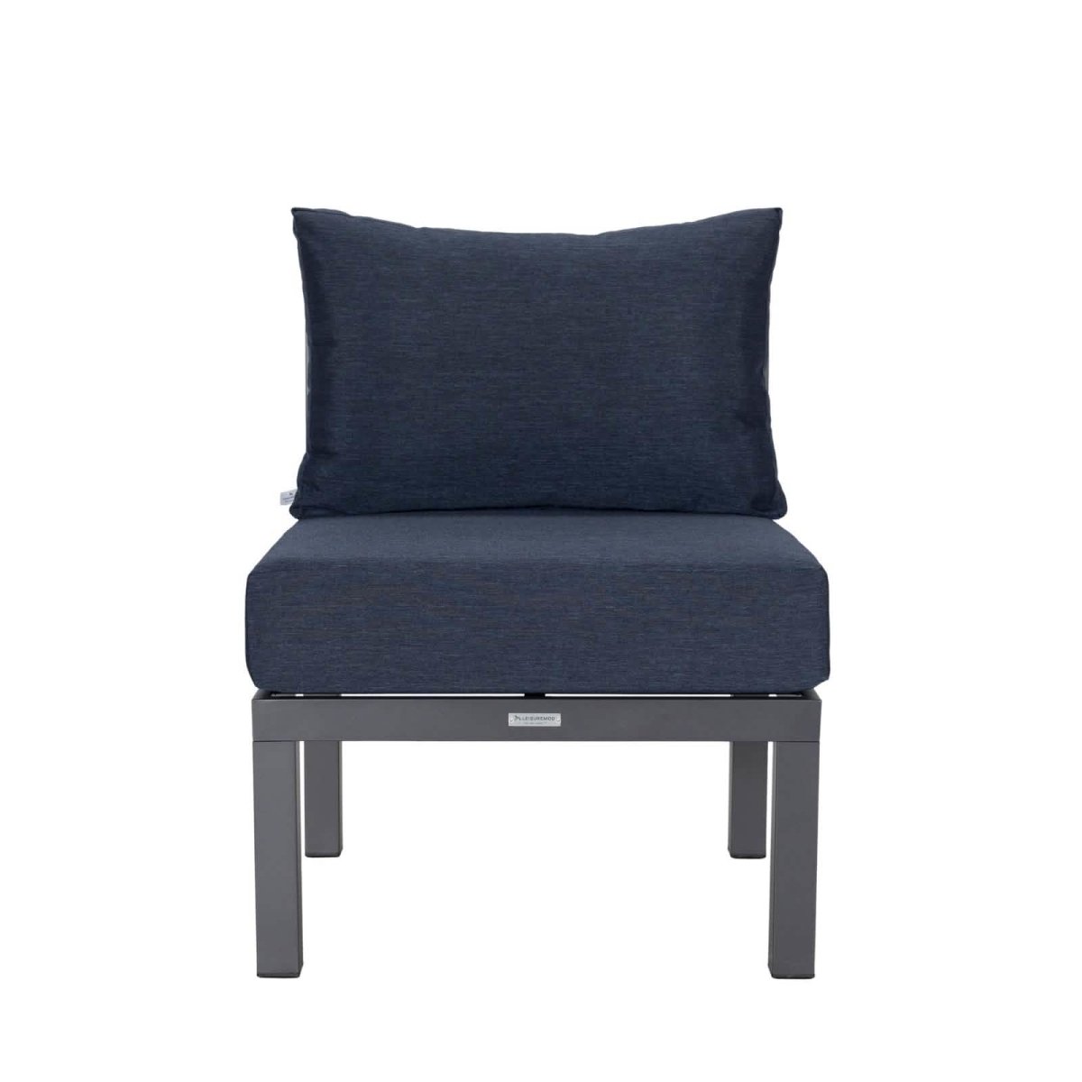 Chelsea 7-Piece Patio Sectional Set in Black Aluminum with Fire Pit Table Blue Leisuremod