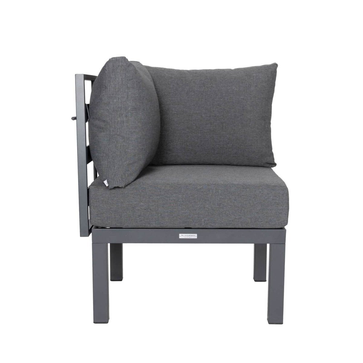 Chelsea 7-Piece Patio Sectional Set in Black Aluminum with Fire Pit Table Black Leisuremod