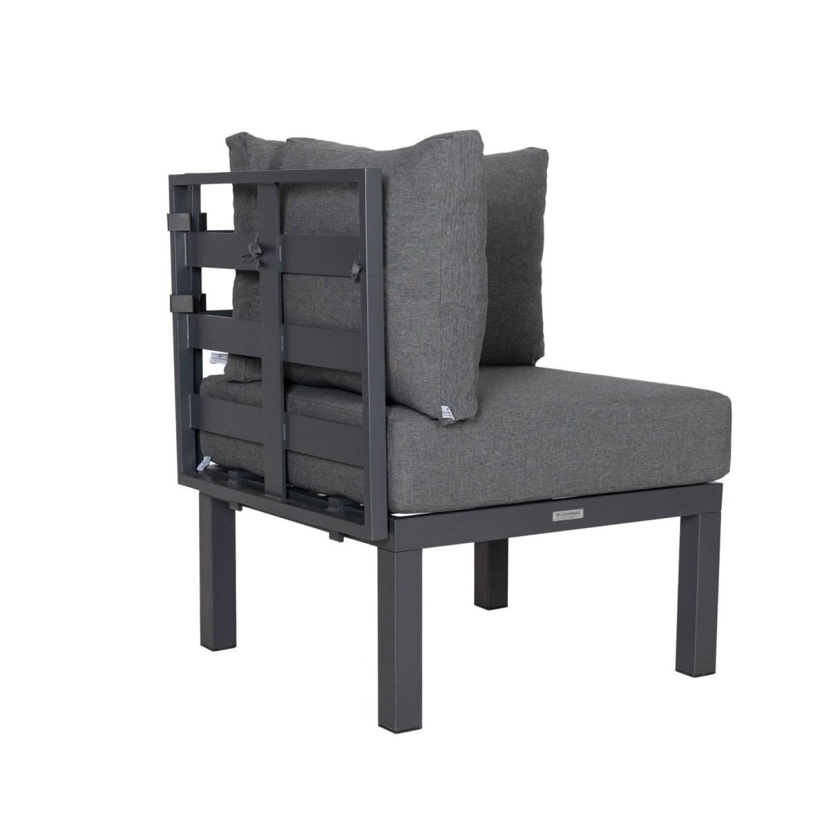 Chelsea 7-Piece Patio Sectional Set in Black Aluminum with Fire Pit Table Black Leisuremod