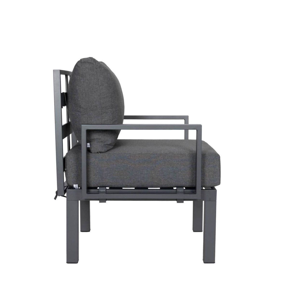 Chelsea 7-Piece Patio Sectional Set in Black Aluminum with Fire Pit Table Black Leisuremod