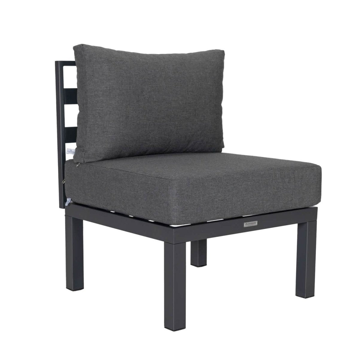 Chelsea 7-Piece Patio Sectional Set in Black Aluminum with Fire Pit Table Black Leisuremod