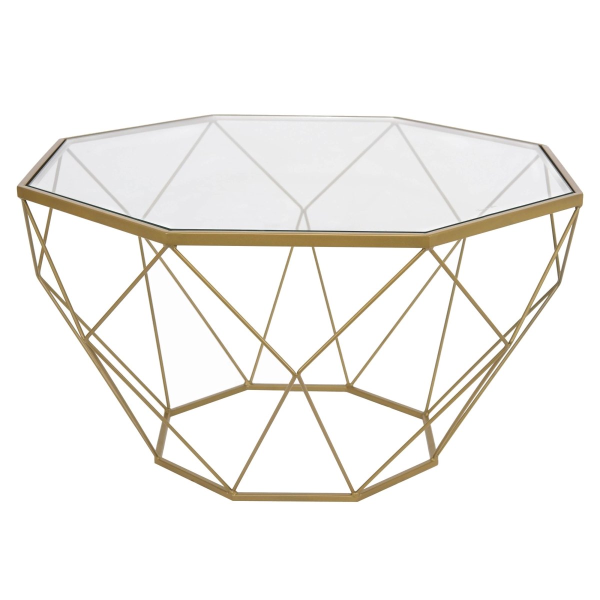 Leisuremod Coffee Table 31 Inches Wide / Gold Malibu Octagon Coffee Table with Glass Top and Geometric Metal Base