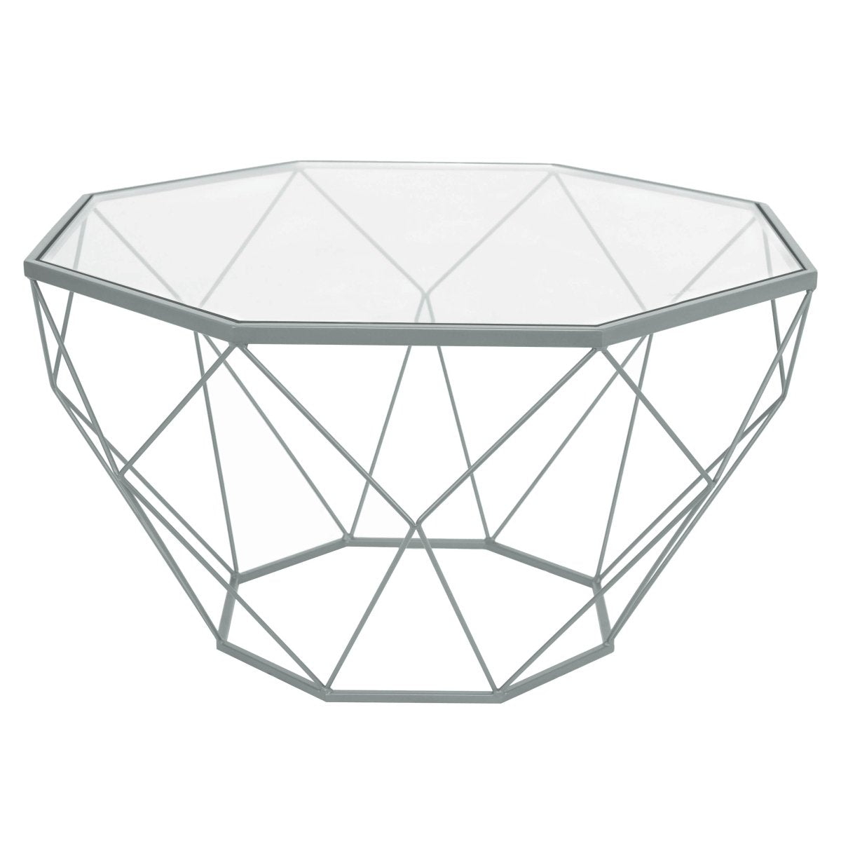 Leisuremod Coffee Table 31 Inches Wide / Grey Malibu Octagon Coffee Table with Glass Top and Geometric Metal Base
