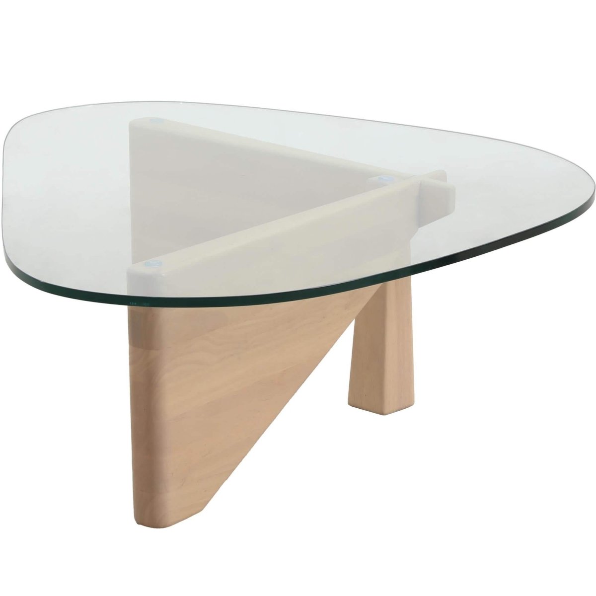 Imperial Triangular Coffee Table with a Glass Tabletop and Wood Base Natural Wood Coffee Table Leisuremod