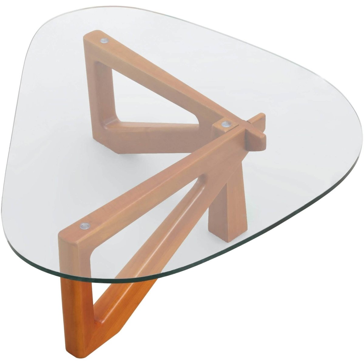 Imperial Triangular Coffee Table with a Glass Tabletop and Wood Base Light Walnut Coffee Table Leisuremod