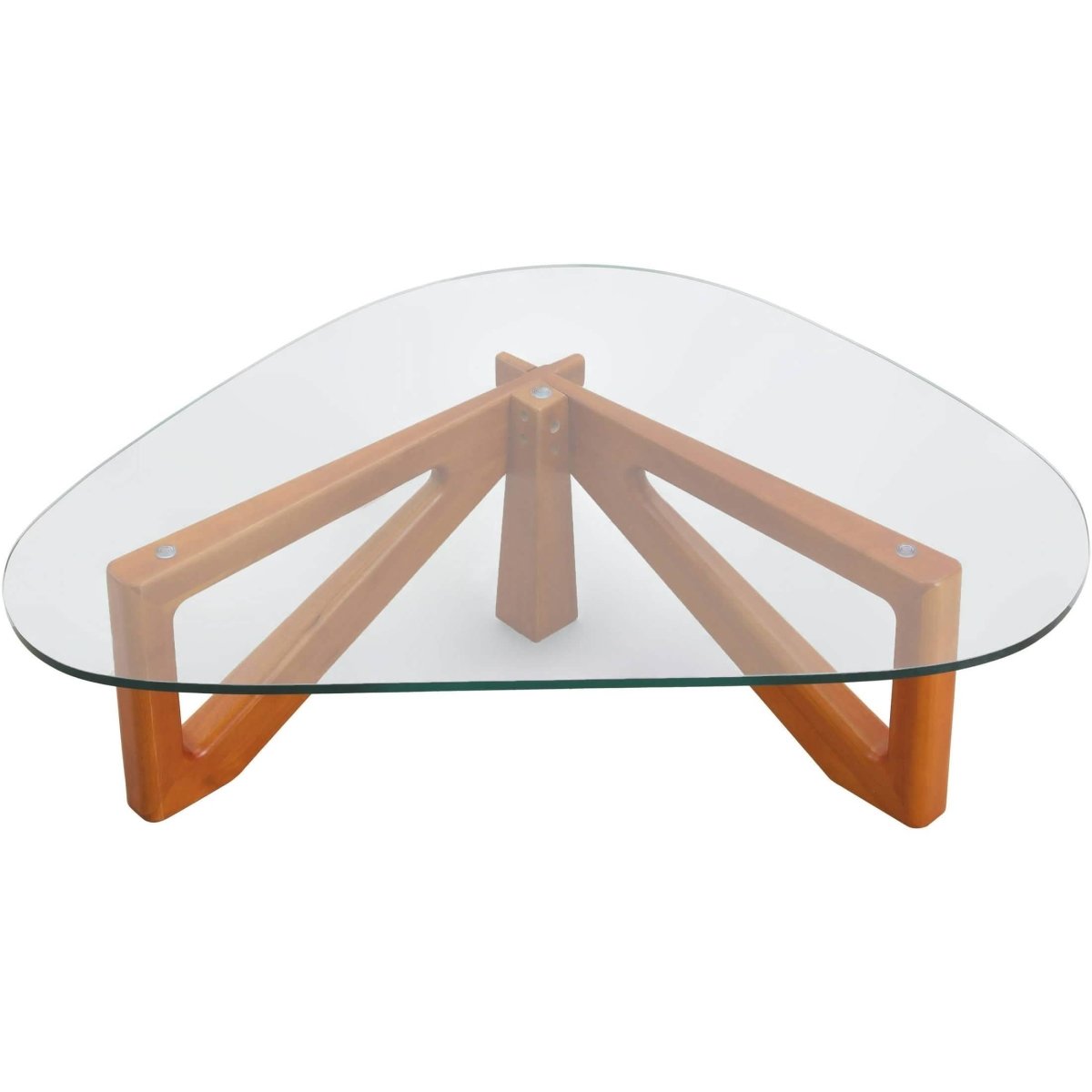 Imperial Triangular Coffee Table with a Glass Tabletop and Wood Base Light Walnut Coffee Table Leisuremod