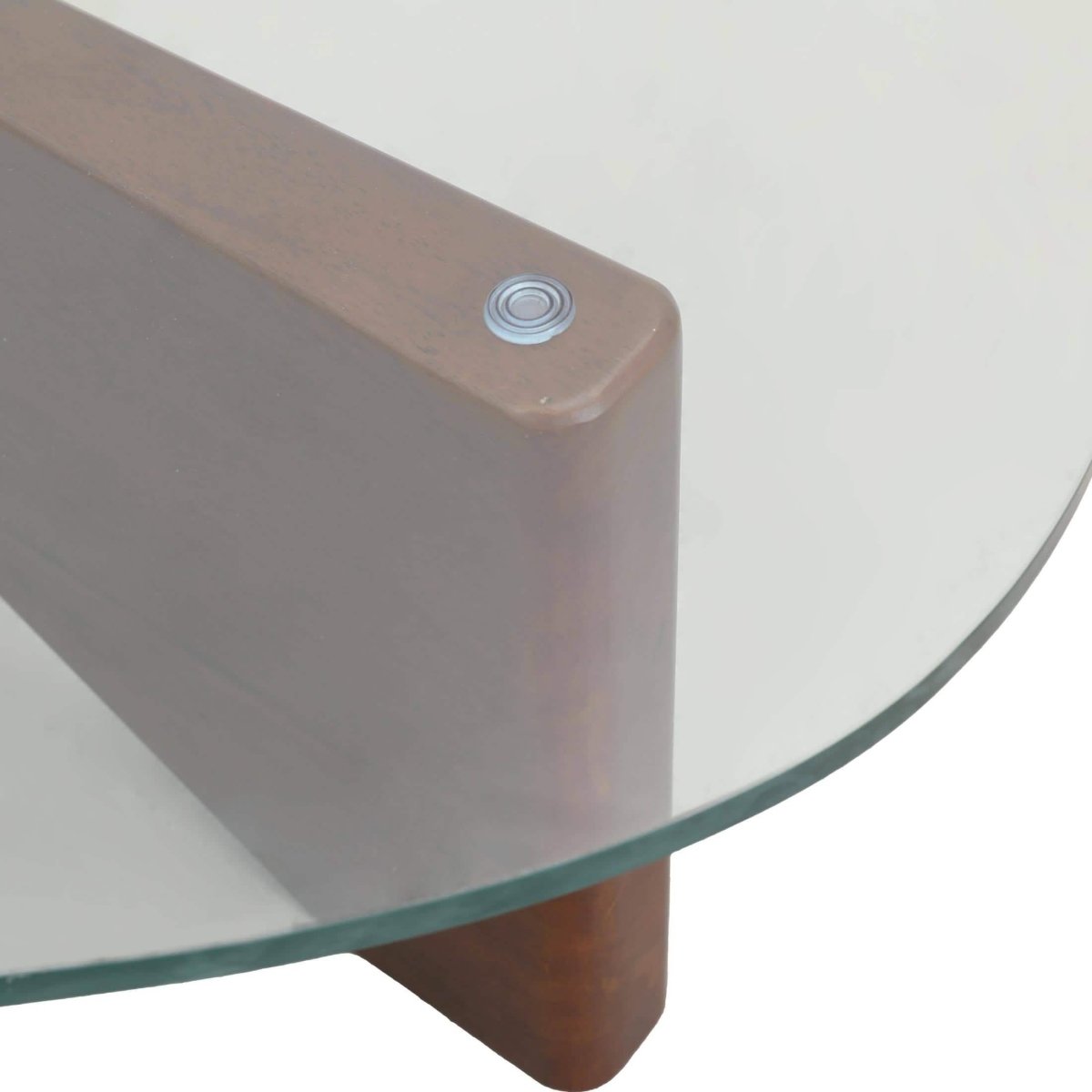 Imperial Triangular Coffee Table with a Glass Tabletop and Wood Base Dark Walnut Coffee Table Leisuremod