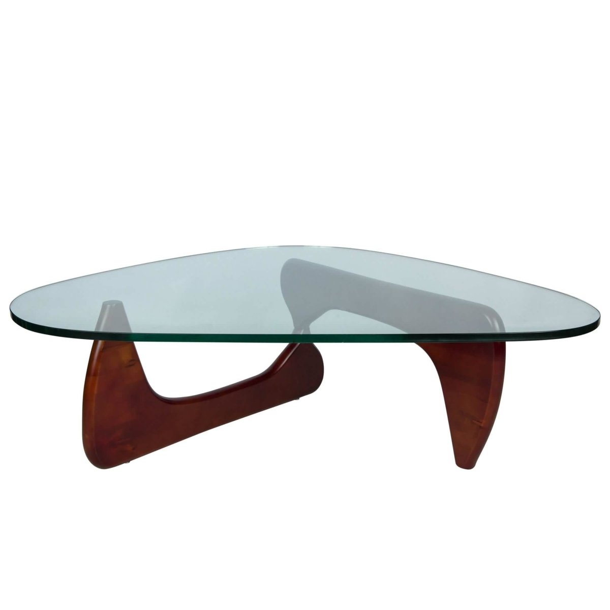 Imperial Triangular Coffee Table with a Glass Tabletop and Wood Base Black Coffee Table Leisuremod