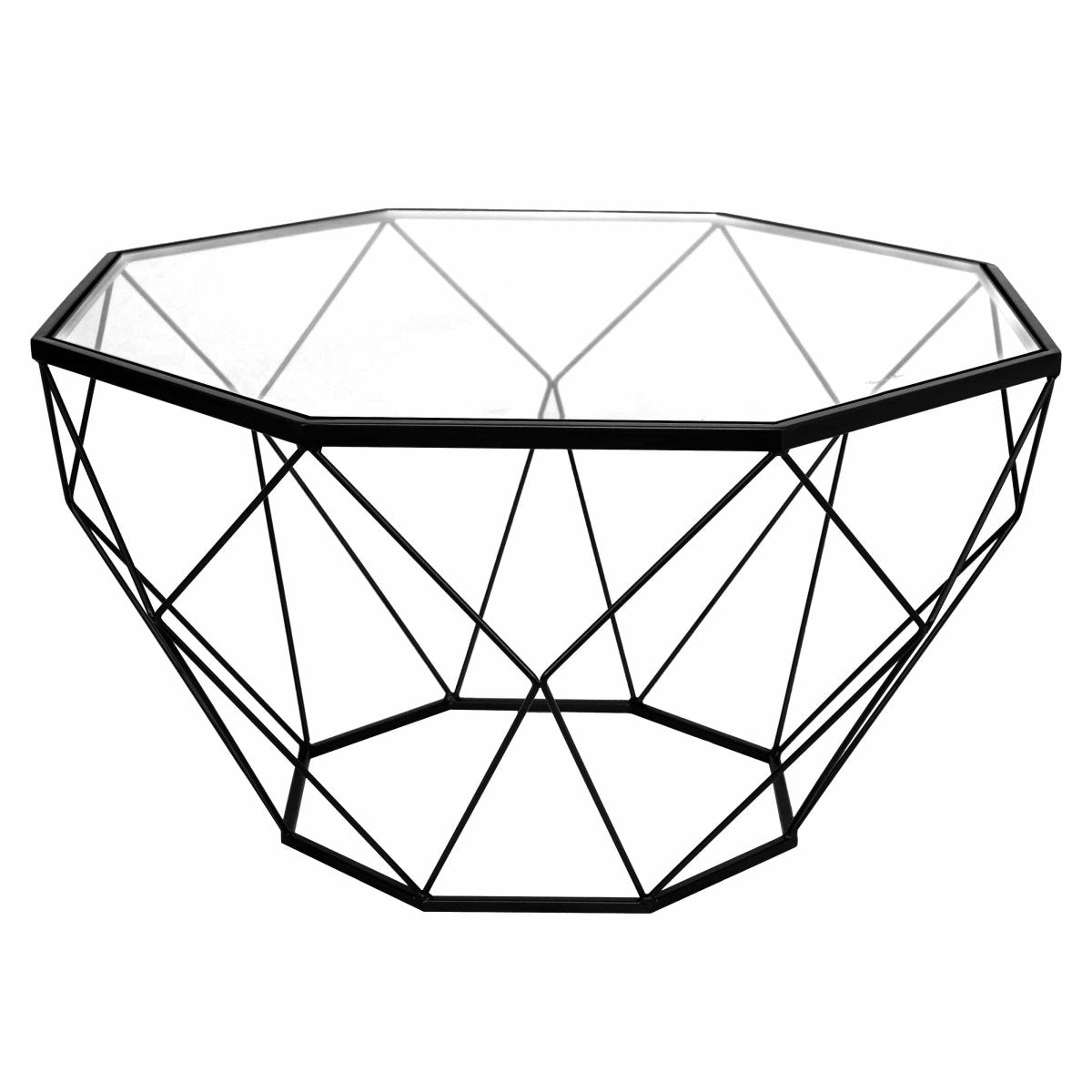 Leisuremod Coffee Table Malibu Octagon Coffee Table with Glass Top and Geometric Metal Base