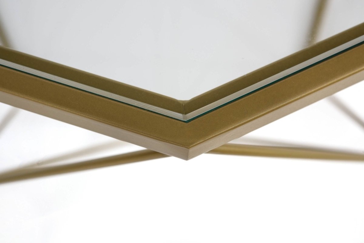 Leisuremod Coffee Table Malibu Octagon Coffee Table with Glass Top and Geometric Metal Base