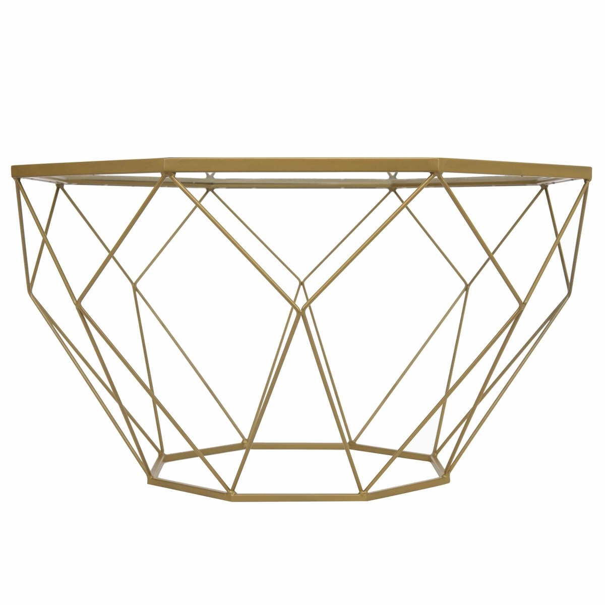 Leisuremod Coffee Table Malibu Octagon Coffee Table with Glass Top and Geometric Metal Base